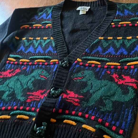 Vintage 90s Ground Control T Rex Dinosaur Cardigan Sweater! - Picture 2 of 6
